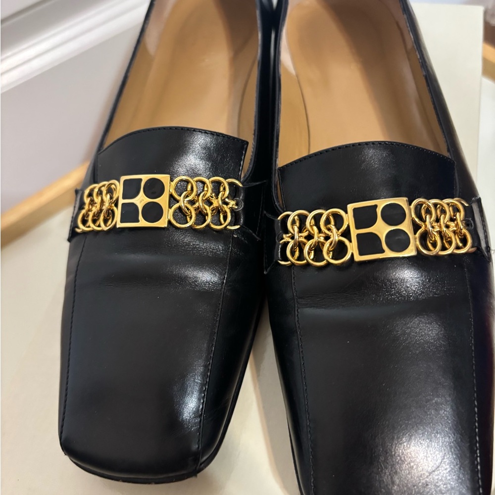 kate spade Courtney Black Leather Loafers with Gold Chain Accent - Picture 6 of 11